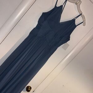 David's Bridal Elegant Dusty Blue Maxi Bridesmaid Dress